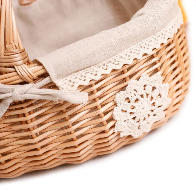 Wicker Basket Rattan Storage Box Picnic Fruit Flower Baskets With Lid And Handle White Liner For Camping #Co | Дом и сад