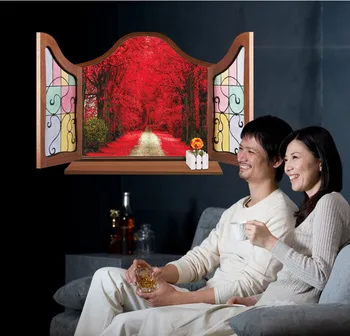 

New Waterproof Living Room Study Classical Chinese Style Wall Stickers Imitation 3D Fake Window Snow View outside