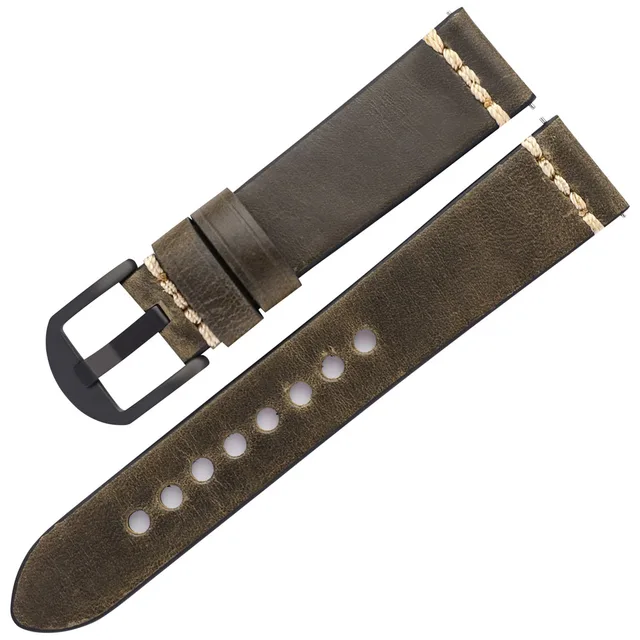 Men Luxurious Cowhide Watchbands 20mm 22mm Oil Wax Leather Watch Bracelet Straps For Panerai Watch Accessories Green