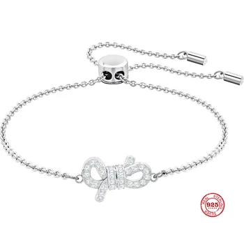 

2020 Fashion Charm Pure 925 Silver Original 1:1 Copy, Simple Design Feminine Bow Knot Wild Bracelet Female Luxury Jewelry Gifts