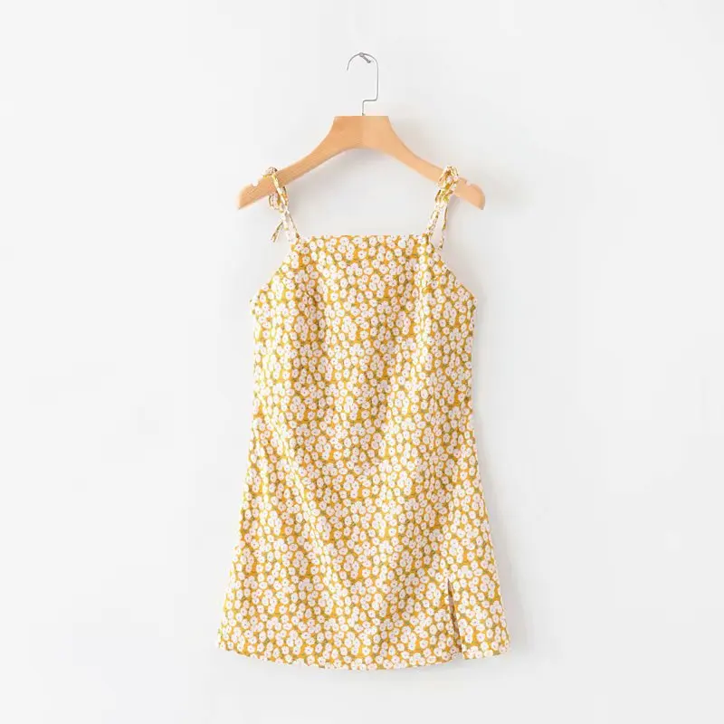 

2019 Summer Wear New Style Fashion Small Fresh Floral-Print Bow Camisole Slim Fit Slimming Dress Skirt Short Skirt