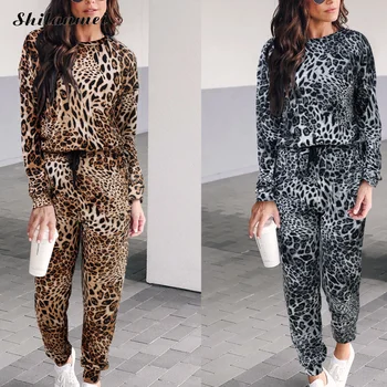 

Women Tracksuit 2pcs Leopard Print Sets Causal Long Sleeve Women Sweatshirts + Long Pants 2019 Fashion Autumn Female Outfit Sets