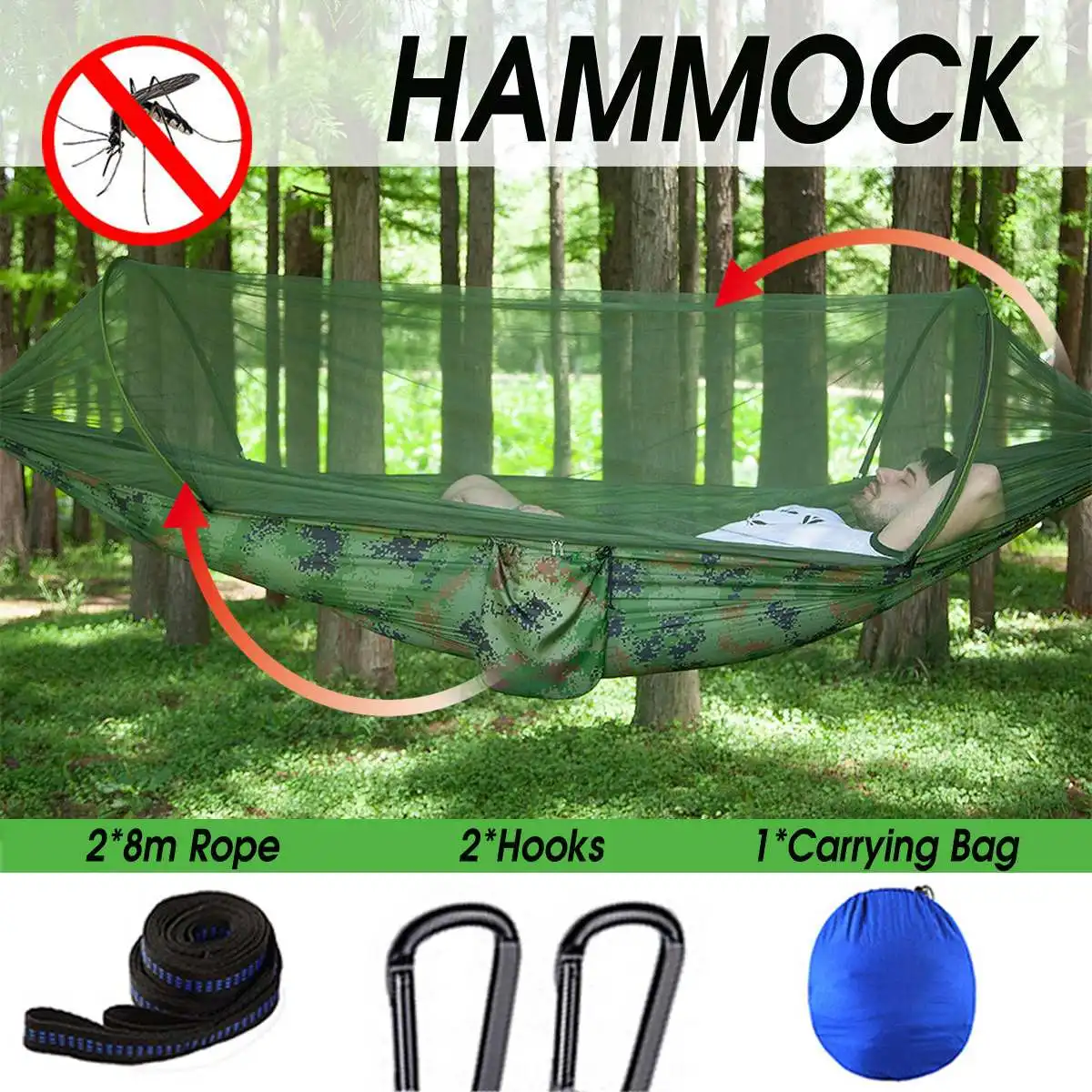 

2 People Ultralight Portable Mosquito net Parachute Hammock Automatic for Outdoor Camping Tent Using sleeping Anti-Mosquito