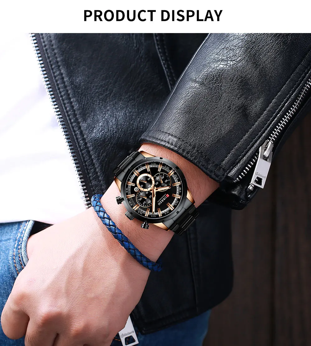 CURREN Мужские часы Топ люксовый бренд Спортивные кварцевые мужские s часы полностью стальные водонепроницаемые наручные часы с хронографом мужские часы