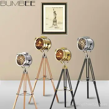 

American Retro Tripod Floor Lamps Creative Nordic Silver Golden Floor Lights Studio Standing Lighting Decor Home Lampada Studio