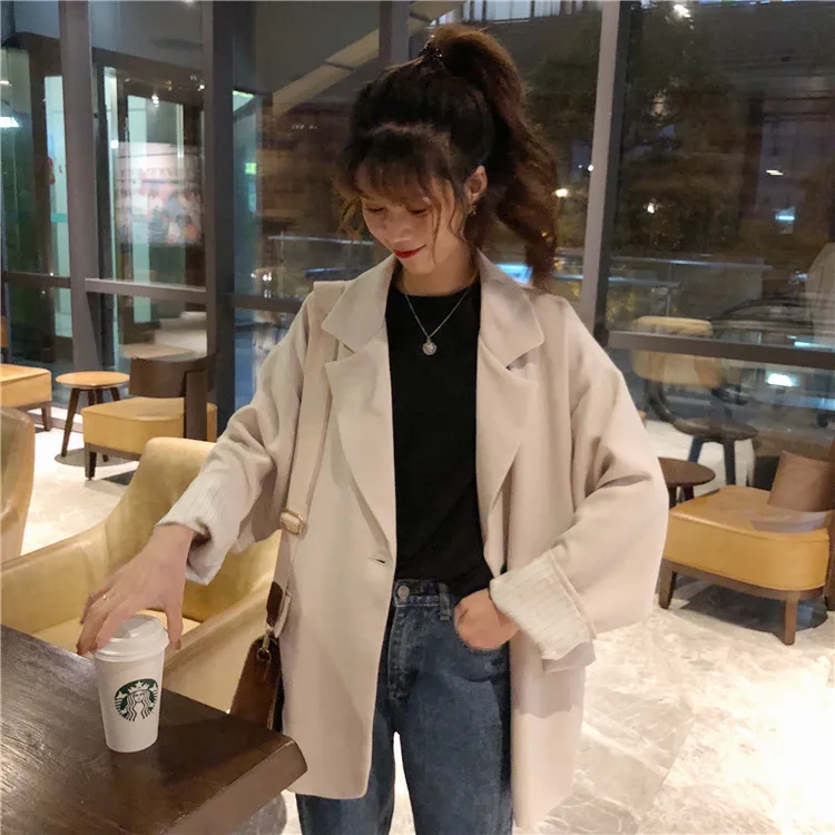 

Photo Shoot 2019 Spring New Style WOMEN'S Dress Korean-style Laziness Simple Loose-Fit Mid-length Online Celebrity Suit Jacket W