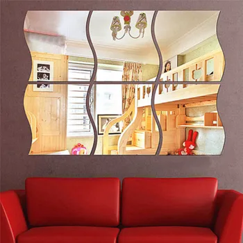 

6pcs/set DIY S Shaped Acrylic Mirror Effect Sticker Wall Sticker Mirror Surface Wall Stickers Home Decoration Side 10.7*12cm