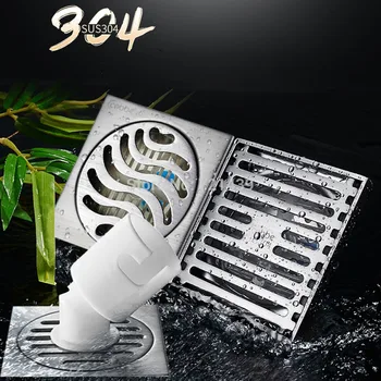 

Stainless Steel Floor Drain Square Bathroom Shower Waste Drainer Kitchen Double Anti-odor Floor Drain Grate Cover