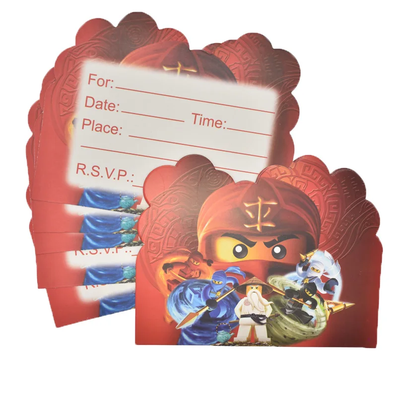 Ninjago тематические вечерние украшения, посуда ниндзя, бумажные кружки, тарелки, салфетки, детские воздушные шары для вечеринки на день рождения - Цвет: Red Ninja card