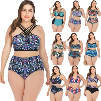 

Women Push Up Bikini Set Swimsuit Cross bandage High Waist Ladies Bathing Suit Summer Plus Size Split Body Swimwear Beachwear