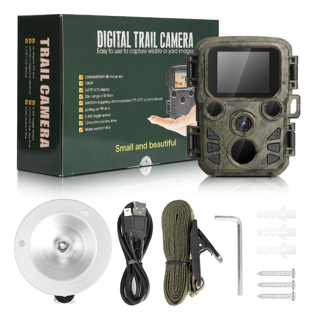 

Mini Hunting Camera 12MP 1080P HD Video Night Vision LEDs IR Trail Cam Track IR LEDS Range Up To 65ft Photo-Traps
