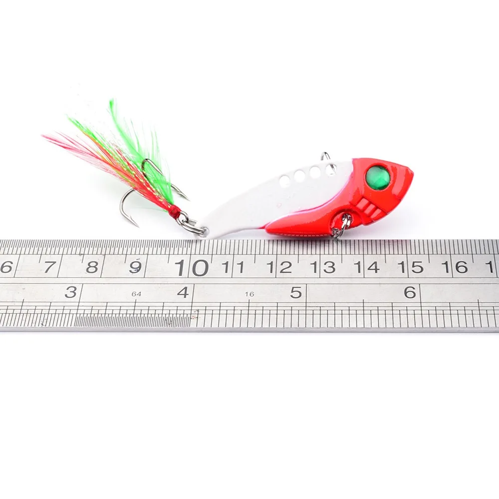 Evil 1pcs Metal VIB 11g/5.5cm Fishing Lure Vibration Spoon Hard Baits with Feather Crankbait Wobbler Swimbait Cicada VIB Tackle