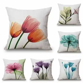 

Watercolor Flower Cotton Linen Pillow Case 18x18" Square Cover for Home Sofa Chair Bed Room Decor