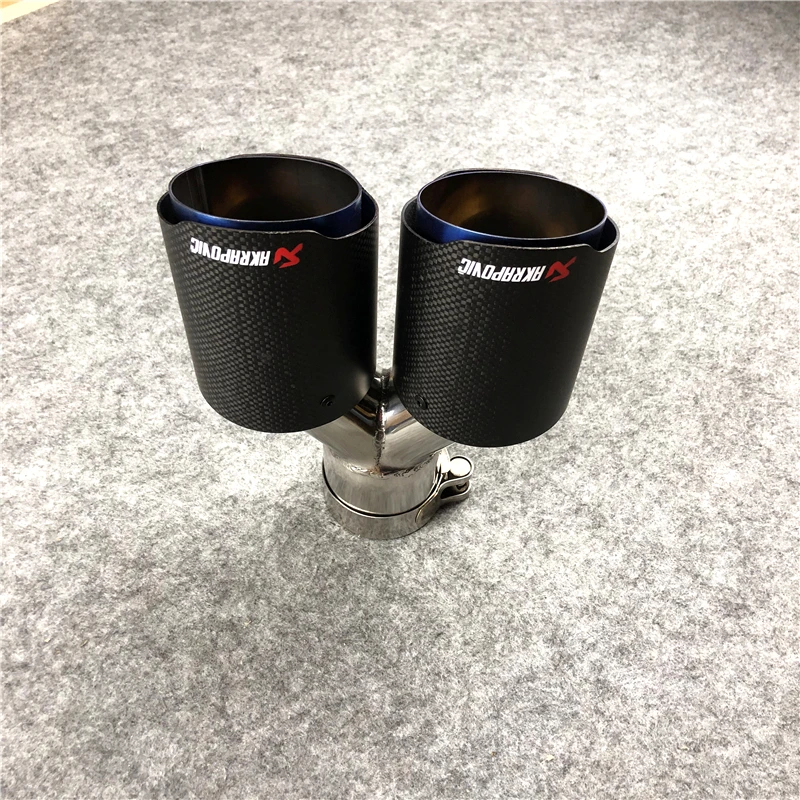 Один предмет: Akrapovic выхлопные концевые трубы Авто Матовый Карбон+ синяя сталь выхлопные наконечники автомобиля Стайлинг для универсального глушителя