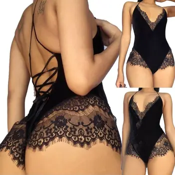 

Sexy Lace Lingerie Sleepwear Women Babydoll G-String Nightwear Female Backless Bandage Underwear Pajamas Club Homewear