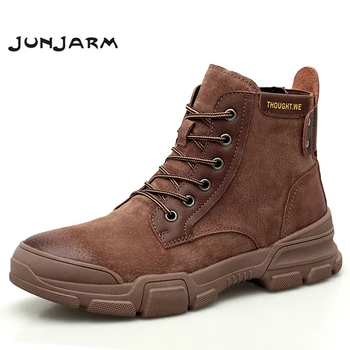 

JUNJARM Autumn Winter Men Boots Vintage Style Boots Men Shoes High Quality Men Motorcycle Boots Fashion Warm Casual Shoes