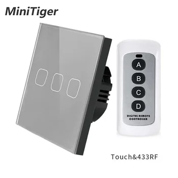 

Minitiger EU/UK home lighting 3 Gang RF433 Remote Control Wall Touch Switch,Smart Home Wireless Remote Control Light Switch