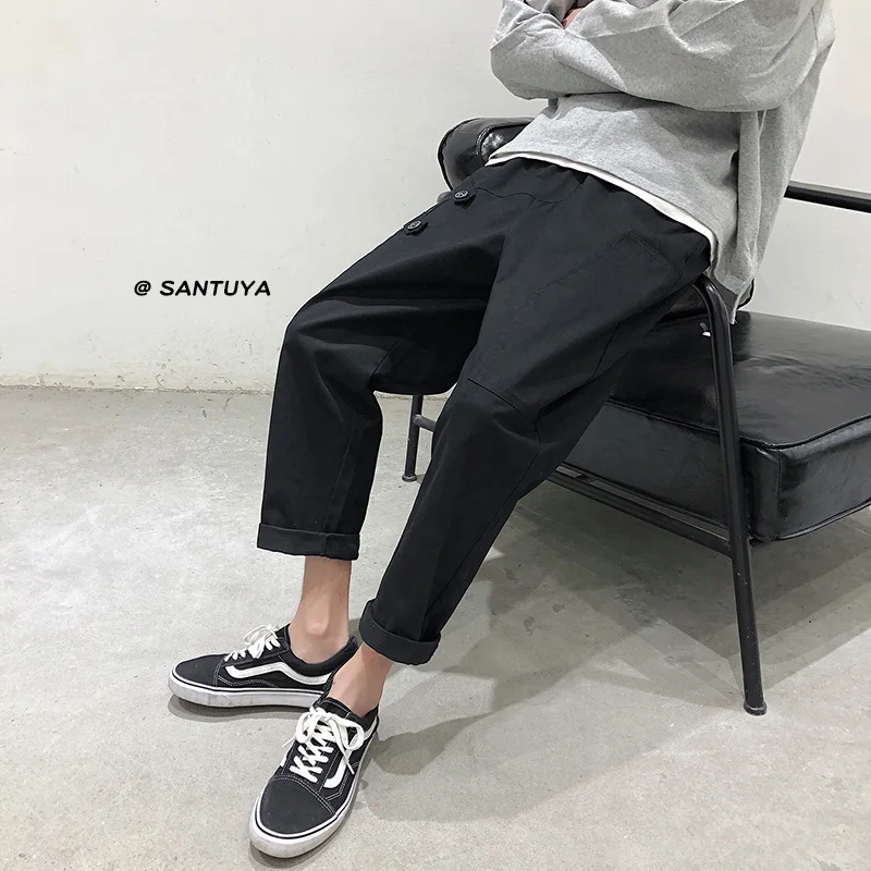2020 Spring And Autumn New Men's Trend Nine Points Straight Pants Solid Color Low Waist Fashion Casual Pants Black / Grey /Khaki