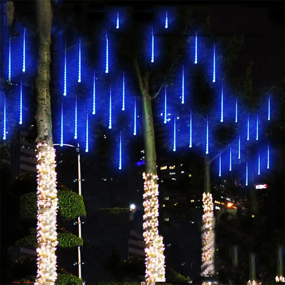 Водонепроницаемый 3 цвета ЕС вилка гирлянда 8 трубок светодиодный Метеоритный дождь струнный светильник 50 см 30 см сосулька Снегопад Рождество Украшение#30