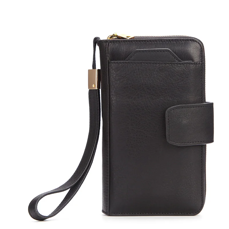 Длинный кошелек из натуральной кожи, мужской кошелек, клатч, сумка для телефона, винтажная большая вместительность для мужчин, Wolet Porte Feuille Homme Carteras Hombre - Цвет: Black