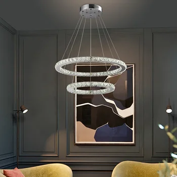 

FKL Crystal Chrome Chandelier Lighting LED Lamps 3 Rings Hanging Light For Living Room Bedroom Chandeliers Indoor Light Fixtures