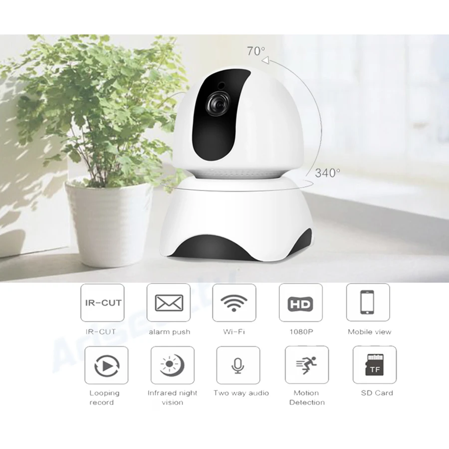 Камера видеонаблюдения HD ip Wi Fi 1080P Радионяня ночное видение двусторонняя