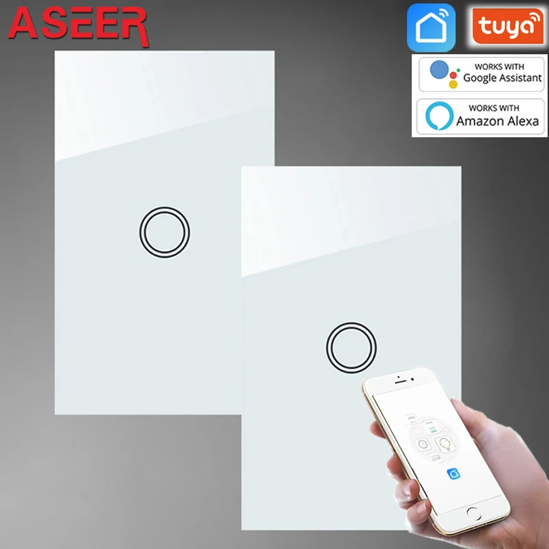 ASEER AU/US 2 шт WiFi Smart Switches 1 Gang Way белые стеклянные настенные сенсорные WIFI