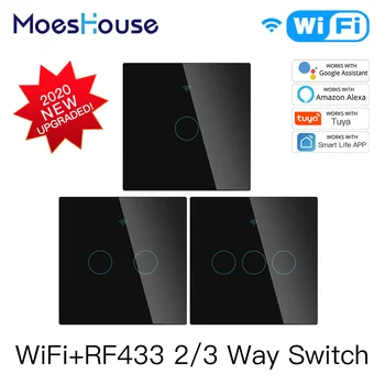 

NEW Upgraded WiFi Smart RF433 Touch Switch 2/3 Way Smart Life/Tuya App Control,Alexa Google Home Voice Control 1/2/3 Gang