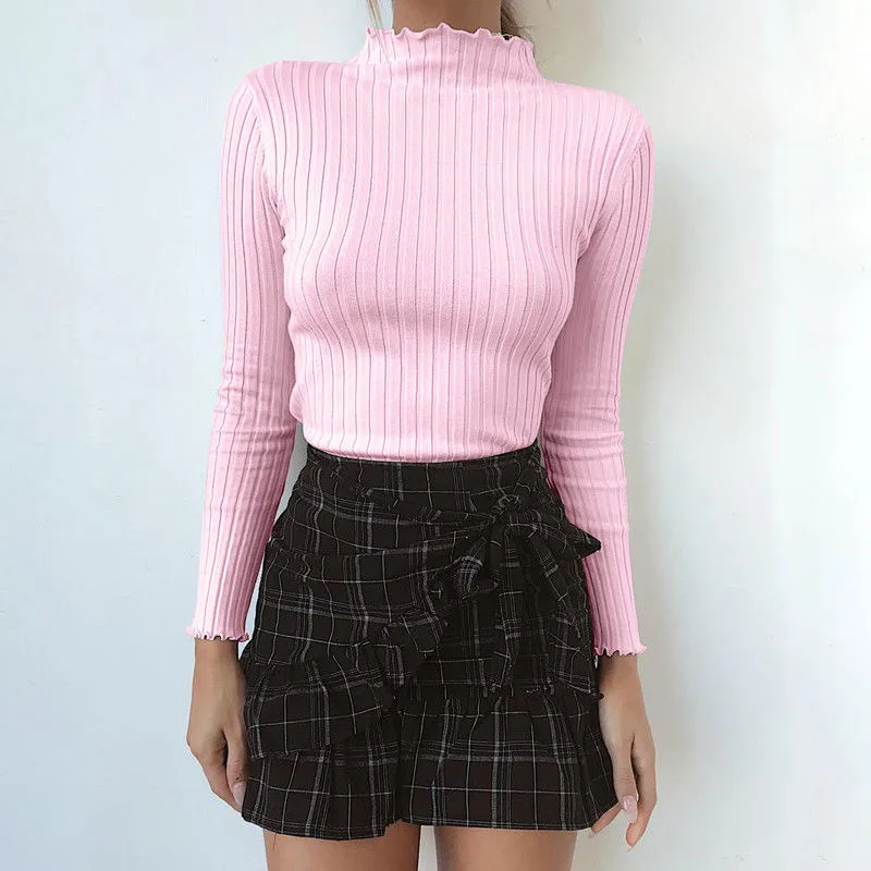 

Women Autumn Winter Turtleneck Knit Sweaters Full Sleeve Pullovers Undershirts Stretch Slim Knitted Tops Female Knitwear sweater