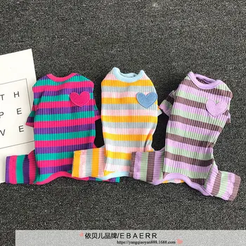 

New Pet Clothes Warm Seasons Soft and Comfortable Colorful Stripes Love Four-legged Dog Clothes Cat Leisure Sweater Pet Supplies