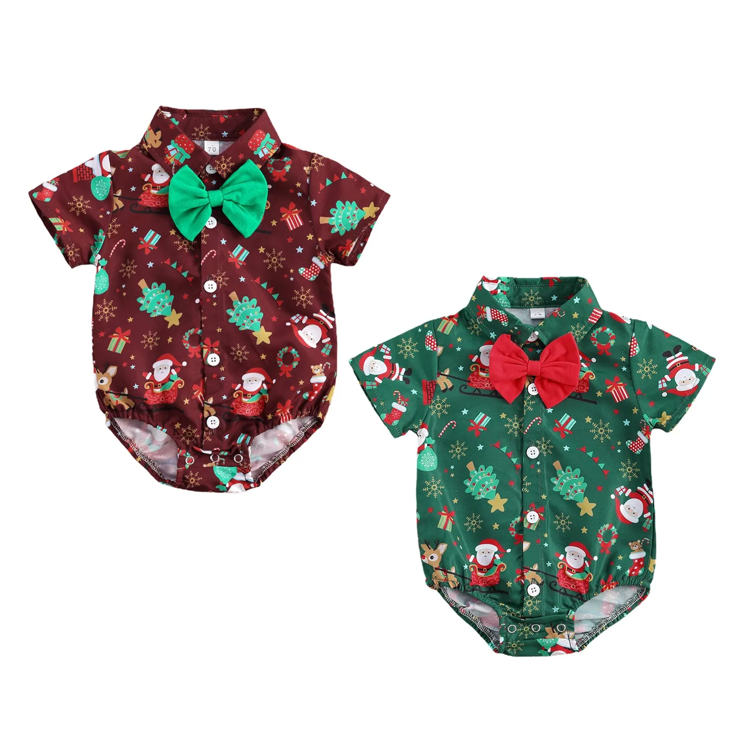 

Pudcoco 2020 Christmas Infant Baby Boys Romper Bow-tie Santa Claus Gift Christmas Tree Print Short Sleeve Gentleman Clothes