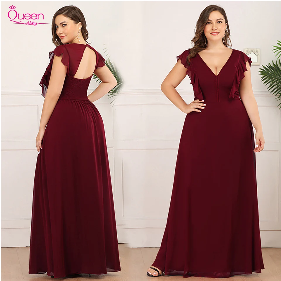 Evening Dress A-line 2020 New Burgundy V-neck with Short Sleeves Open Back Simple Party Gowns Queen Abby |