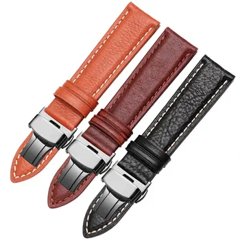 

PEIYI 18mm 20mm 22mm leather watchband brown black light brown wristband Replacement strap for men and women watch accessories