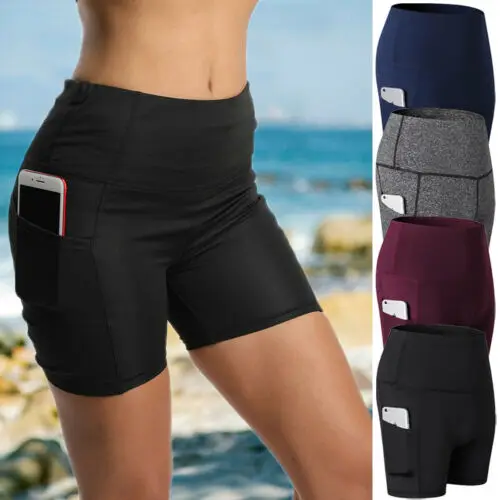 Womens Sports Gym Casual Beach Running Slim Fit High Waist Shorts With  Pockets Solid Color Quick Dry Fitness Stretch Hot Pants - AliExpress