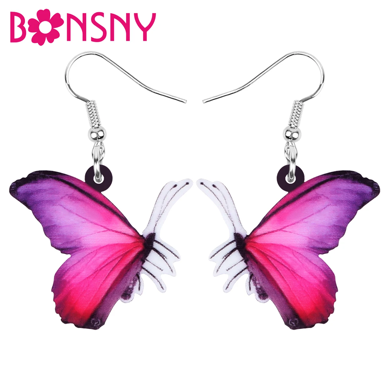 Bonsny Acrylic Purple Morpho Butterfly Insect Earrings Printing Animal Dangle Drop Jewelry Women Girl Spring Novelty Accessories | Украшения