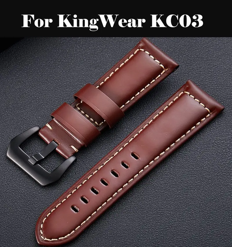 

Watch Band Strap Butterfly Pattern Genuine Leather Deployant Buckle Bracelet Brown Black Watchbands 15-23mm For KingWear KC03