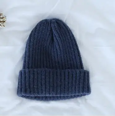 Navy Blue Осенне-зимние модные вязаные шерстяные шапки в Корейском стиле для маленьких мальчиков и девочек от 2 до 8 лет Детская однотонная универсальная шапка - Цвет: Navy Blue