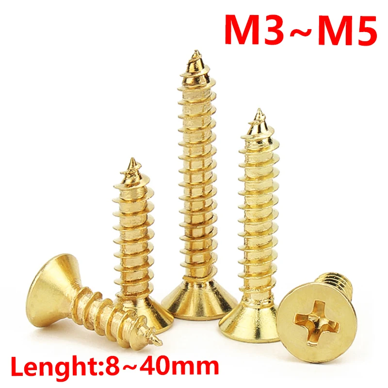

Wood Board Fiberboard Chipboard Screws Phillips Flat Self-tapping Screws Brass Golden Screws DIY Model Making Tools 3*8mm