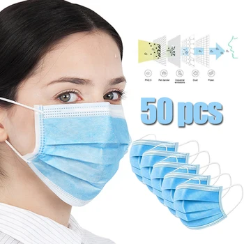 

50pcs Face Mouth Anti Dust Disposable Mask Protect 3 Layers Filter Dustproof Earloop Non Woven Mouth Mask 12-24 hours Shipping
