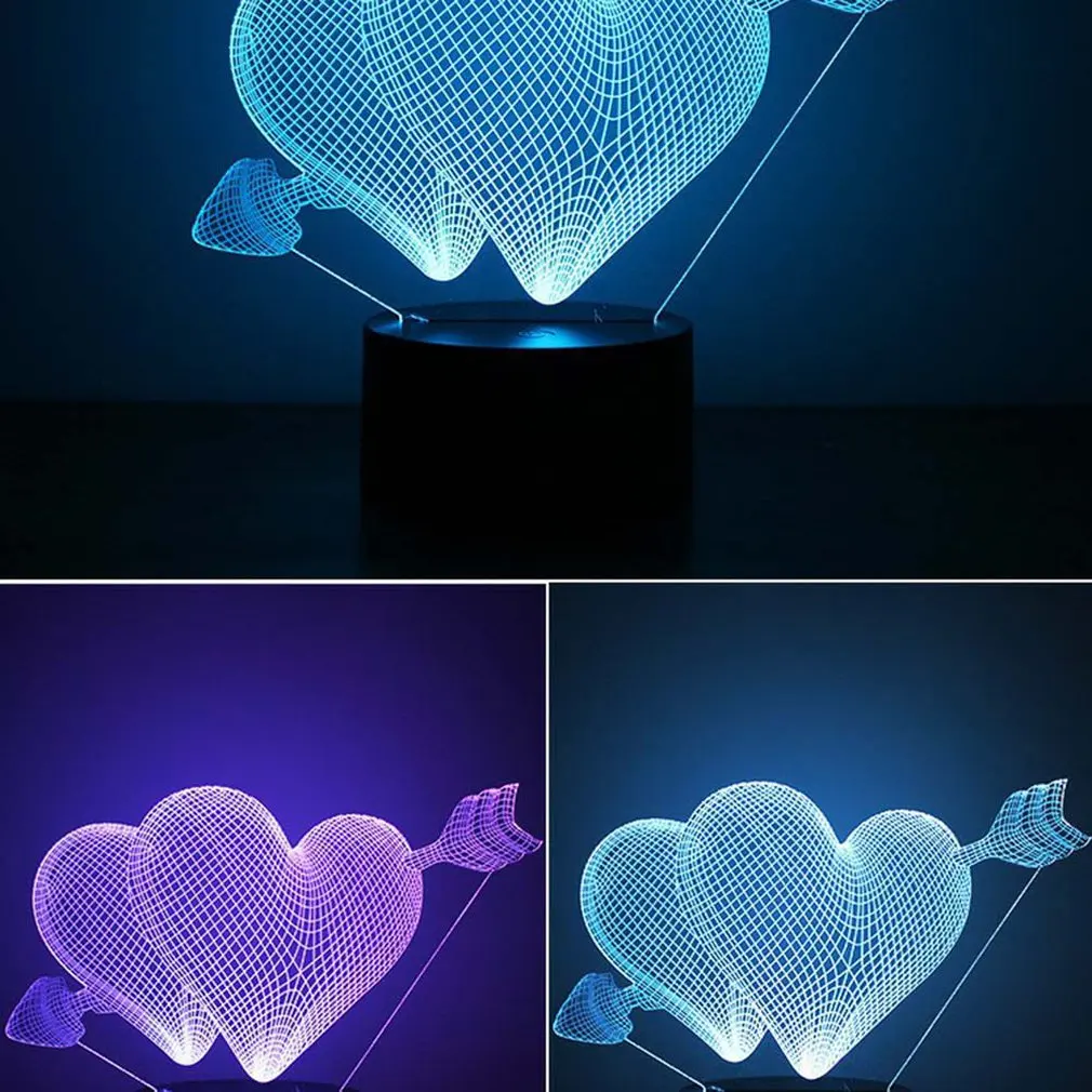 

Colorful 3D Night Light Heart Night Light Eye Care LED Light Bedside Night Lamp Home Decoration Birthday Gift