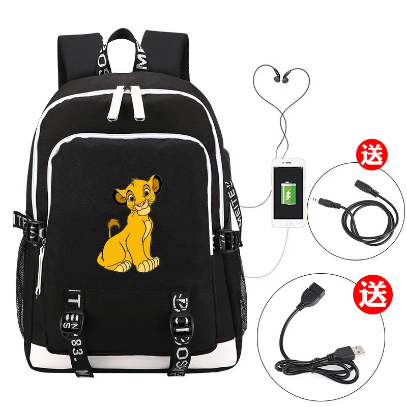 Детская школьная сумка лев Король Simba usb рюкзаки с зарядным устройством для мужчин wo мужской Музыкальный Рюкзак Сумка через плечо дорожная сумка для ноутбука - Цвет: 1