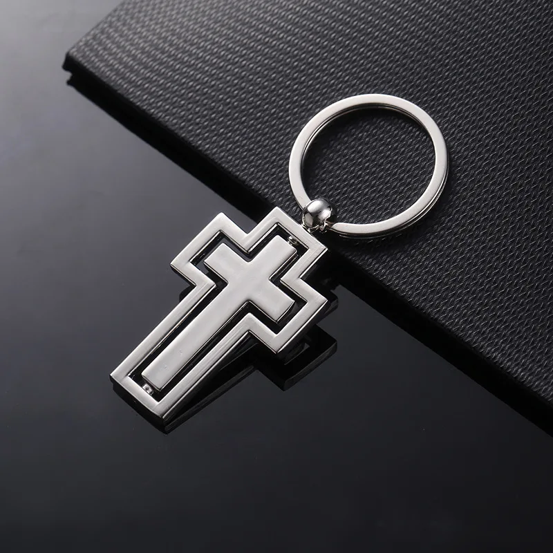 

Religious gifts metal keychain New personality rotating cross Key Chain Car pendant activity by custom gift items K2401