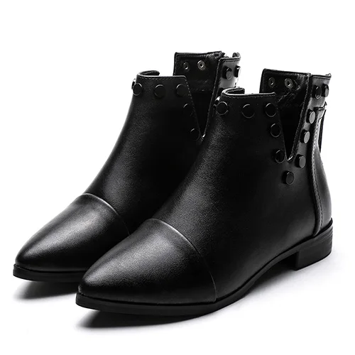 black shoes Gdgydh/ г. Новые Осенние пикантные Ботинки Челси с заклепками Mulheres/ботильоны для женщин на резиновой подошве с молнией сзади на низком каблуке высокого качества - Цвет: black shoes