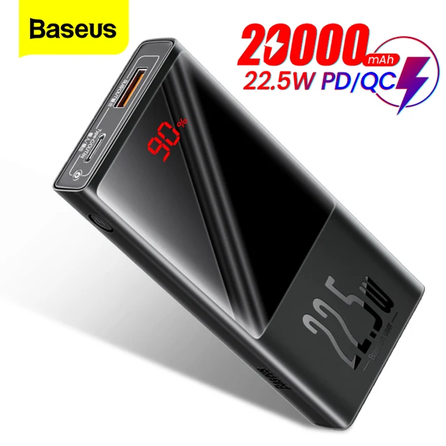 Baseus Power Bank 20000MAh USB Loại C PD QC 3.0 10000MAh Powerbank Với Màn Hình Hiển Thị LED Di Động Pin Ngoài củ Sạc Dành Cho iPhone