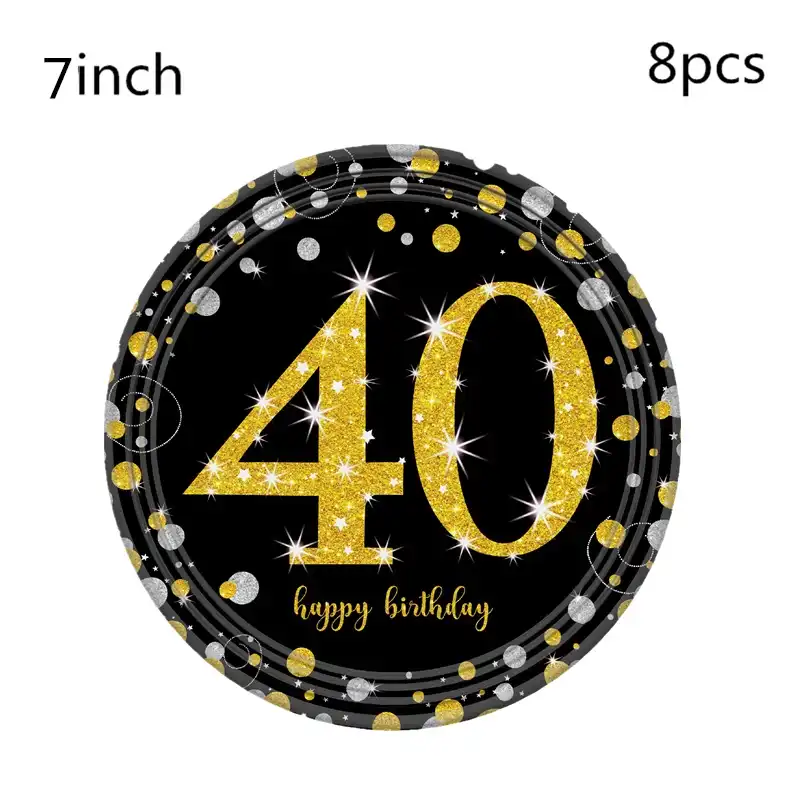 Золотые черные флаги с днем рождения баннер посуда бумажные чашки пластины салфетки для 21 30 40 50 60 день рождения украшения поставки