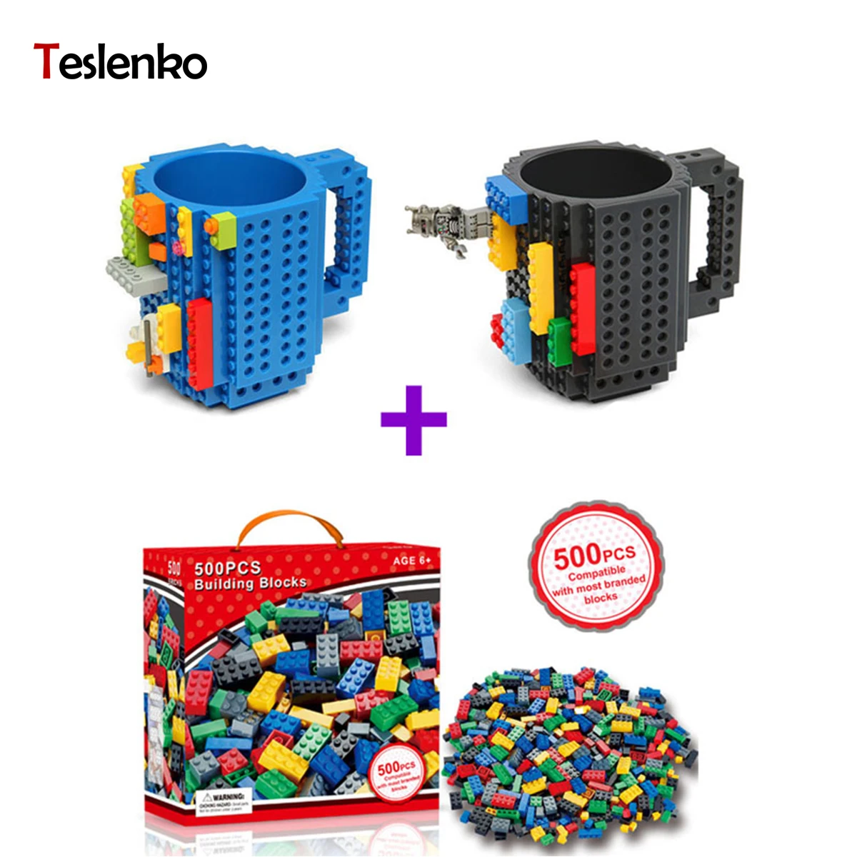 

350ml/12oz With 500 Block Puzzle DIY Building Blocks Mug Creative Milk Coffee Cup Build-on Brick Drinkware LEGO Drinking Cups