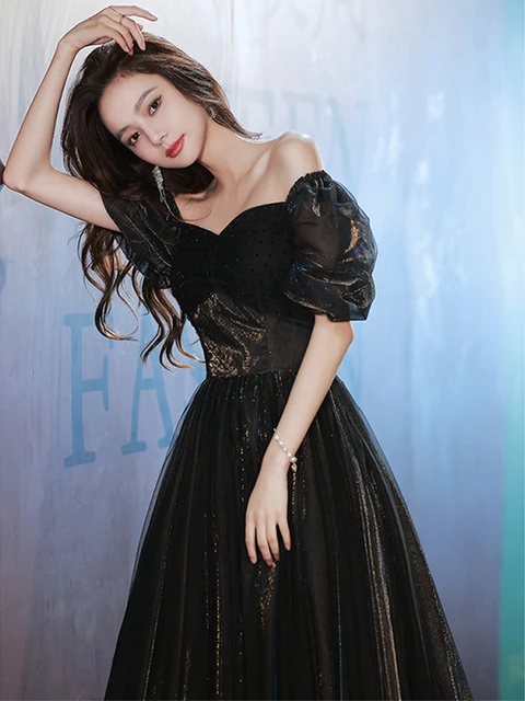 Simple Black satin long prom dress, black evening dress – shdress