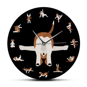 

Animals Humor Yoga Dogs Printed Silent Wall Clock Dogs in Yoga Poses Home Decor Puppy Dog Lifestyle Fitness Joy Comic Wall Clock