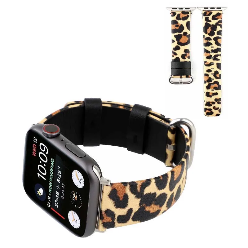 Ремешок с леопардовым принтом для Apple Watch 4 5 44/40/42/38 мм сменный кожаный браслет iwatch