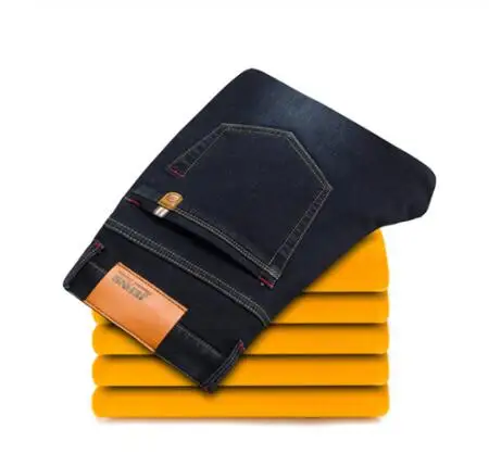 Black blue 3081 CHOLYL Зимние новые мужские теплые джинсы деловые повседневные эластичные плотные тонкие джинсовые штаны брендовые черные брюки плюс размер 40 42 - Цвет: Black blue 3081